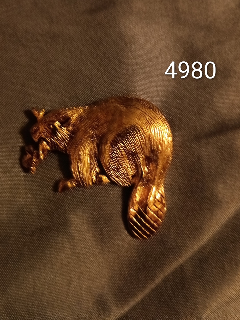 Gold Tone Beaver Brooch